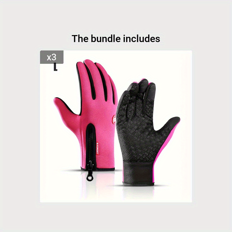 1 Double warm winter outdoor sports Men's and Women's fleece touchscreen thermal cycling windproof gloves, with zipped closure, suitable for motorcycles, running, fishing, hiking - compatible with smartphones/tablets - warm g