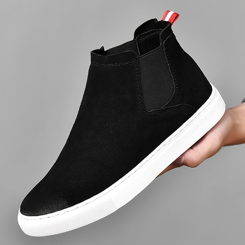 Men's High-Top Sneakers, Vintage Casual Sports Style, Solid Color, Breathable Microfiber Synthetic Upper, Faux Lining, Rubber Sole, Round Toe Zipper Closure, for Hiking & Daily Wear, Fall/Winter Warm Shoes