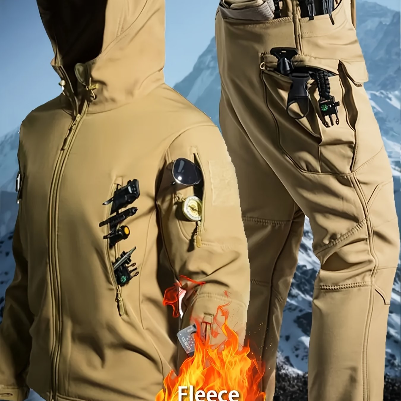 Men'S Coldproof Softshell Jacket & Pants Set - All-Season Outdoor Skiing, Hiking, Cycling, Fishing - Windproof, High Quality, Full-Zip Hooded Design with Multiple Pockets, Machine Washable () - Ideal For Winter Sports & Casua