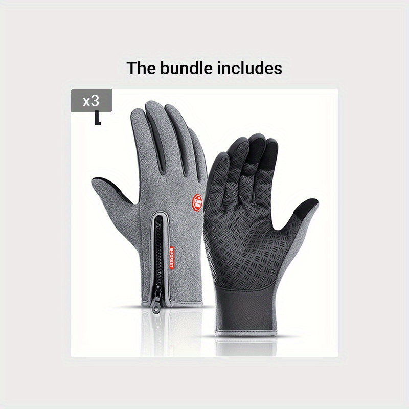 1 Double warm winter outdoor sports Men's and Women's fleece touchscreen thermal cycling windproof gloves, with zipped closure, suitable for motorcycles, running, fishing, hiking - compatible with smartphones/tablets - warm g