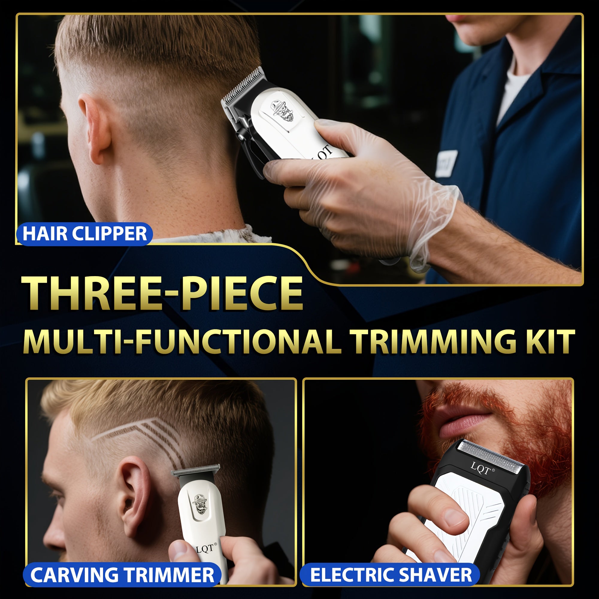 LQT Men'S Professional Haircutting Kit - USB Rechargeable Electric Hair Clipper and Shaver Set with Digital Display, 2000mAh Lithium Battery, High-Performance Low Noise Motor, Cordless Grooming Tools, Perfect Gift, Home Salon