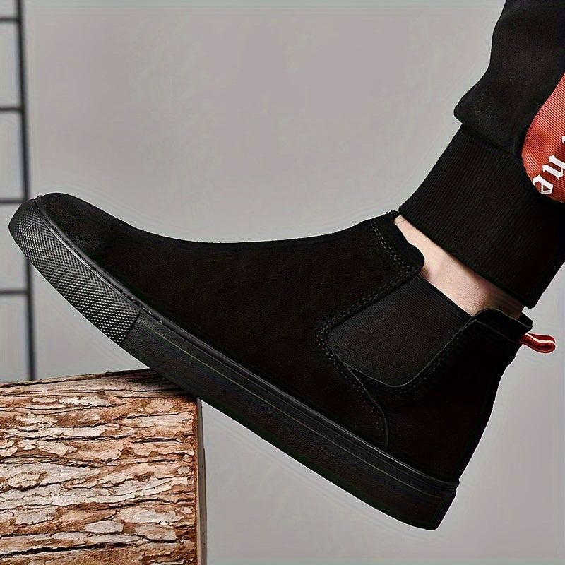 Men's High-Top Sneakers, Vintage Casual Sports Style, Solid Color, Breathable Microfiber Synthetic Upper, Faux Lining, Rubber Sole, Round Toe Zipper Closure, for Hiking & Daily Wear, Fall/Winter Warm Shoes