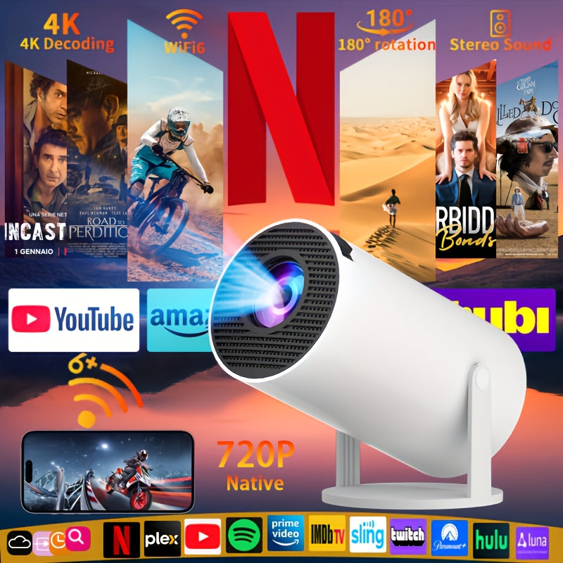 2025 Upgraded HY300PRO Mini Projector with WiFi and Bluetooth, Portable Native 720P, 4K Support/Decoding, Auto Keystone Correction, 180° Rotation, Smart for Home & Outdoor Use Android 11