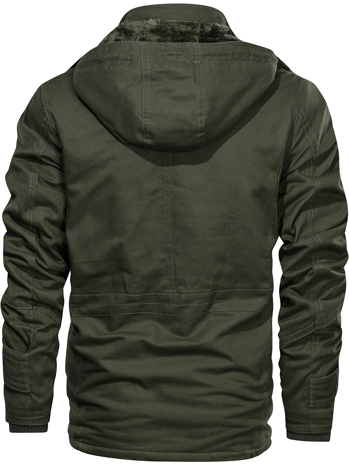 Men'S Thickened Warm Mid-Length Heavyweight Jacket with Detachable Hood - Multiple Zippered Pockets, Casual Outdoor Workwear, Polyester Lined, Button-Up Front, Regular Fit for Cold Weather, Winter Outerwear | Functional Desig