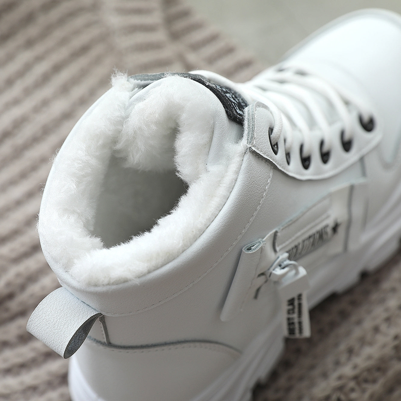 Affordable Women's boots, black and white winter shoes for ladies, slip-on style with plush lining for warmth, a gift for women, fashionable Plush design at the toe, suitable for plus-size women, ideal for  scenes