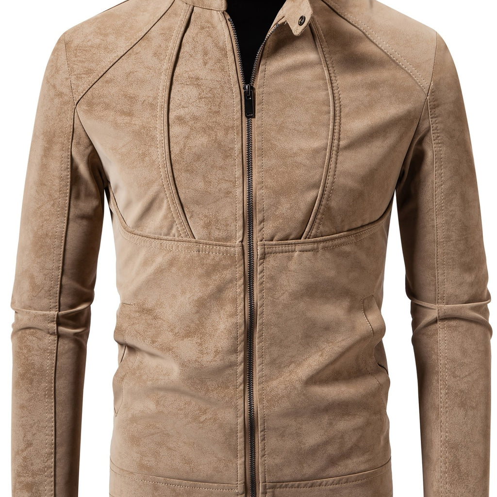 Men'S Motorcycle Jacket - Black Biker Coat with Zipper Closure, Stand Collar, Non-Stretch Fabric - Lightweight Windproof Outerwear for Riding, Commuting, Casual Outdoors - Easy-Clean Motorcycle Rider Jacket, Motorcycle Gear,