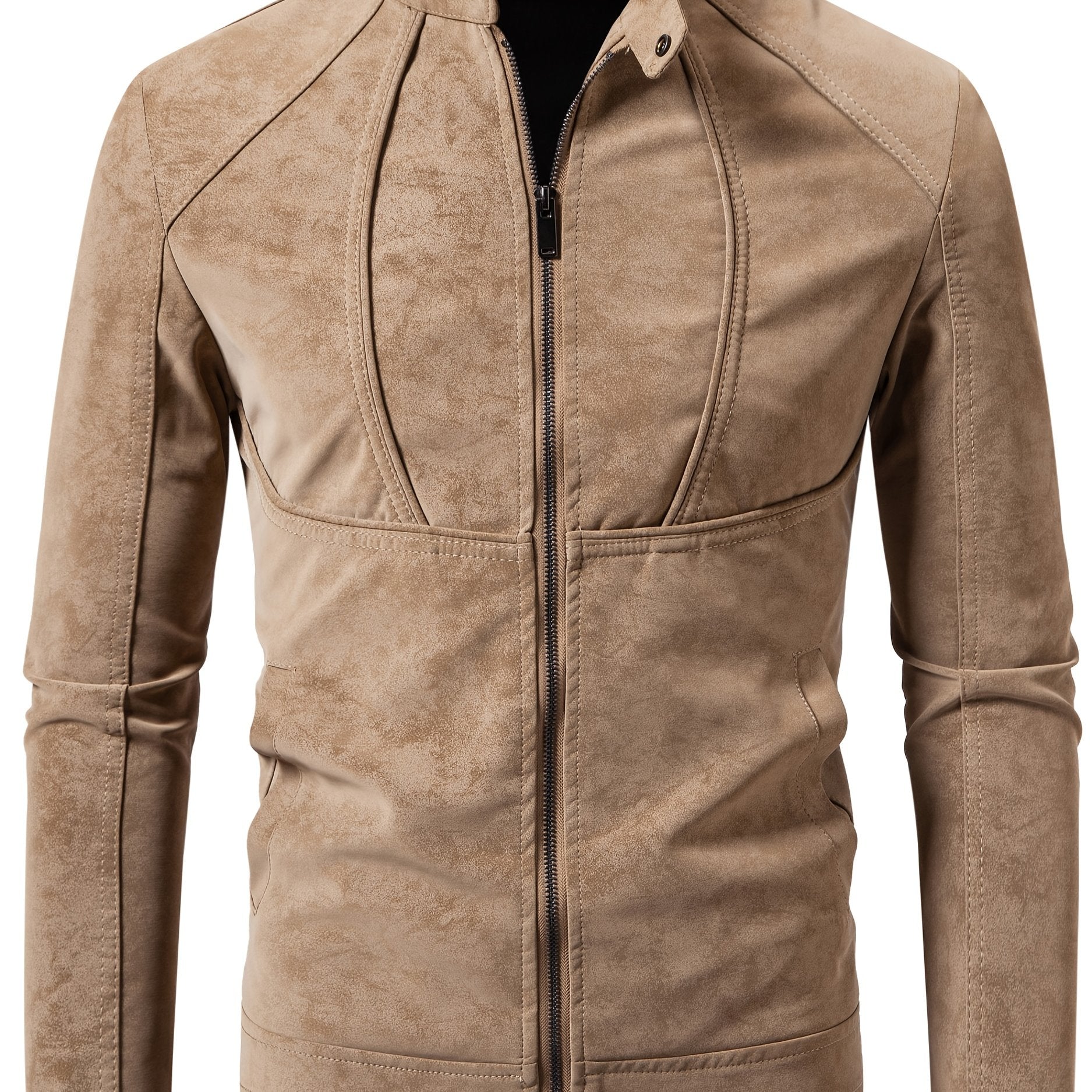 Men'S Motorcycle Jacket - Black Biker Coat with Zipper Closure, Stand Collar, Non-Stretch Fabric - Lightweight Windproof Outerwear for Riding, Commuting, Casual Outdoors - Easy-Clean Motorcycle Rider Jacket, Motorcycle Gear,