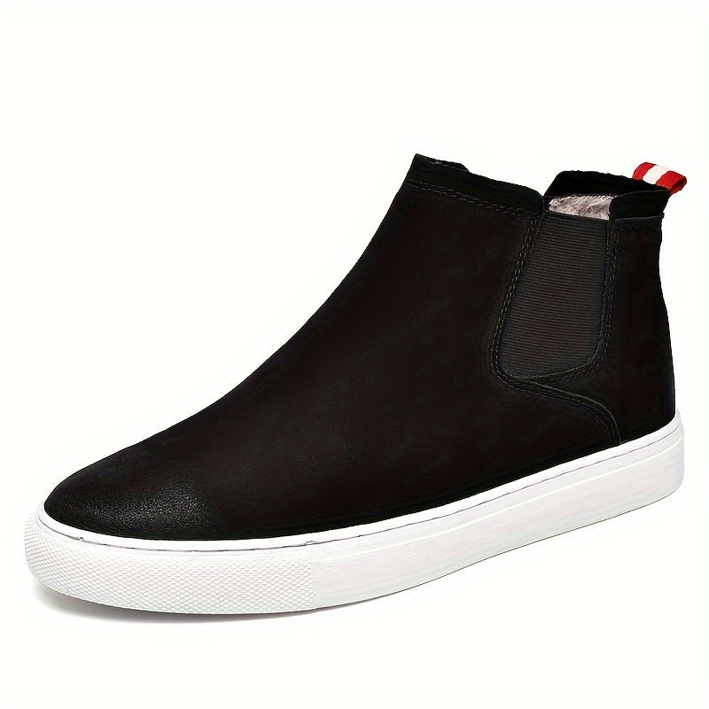 Men's High-Top Sneakers, Vintage Casual Sports Style, Solid Color, Breathable Microfiber Synthetic Upper, Faux Lining, Rubber Sole, Round Toe Zipper Closure, for Hiking & Daily Wear, Fall/Winter Warm Shoes