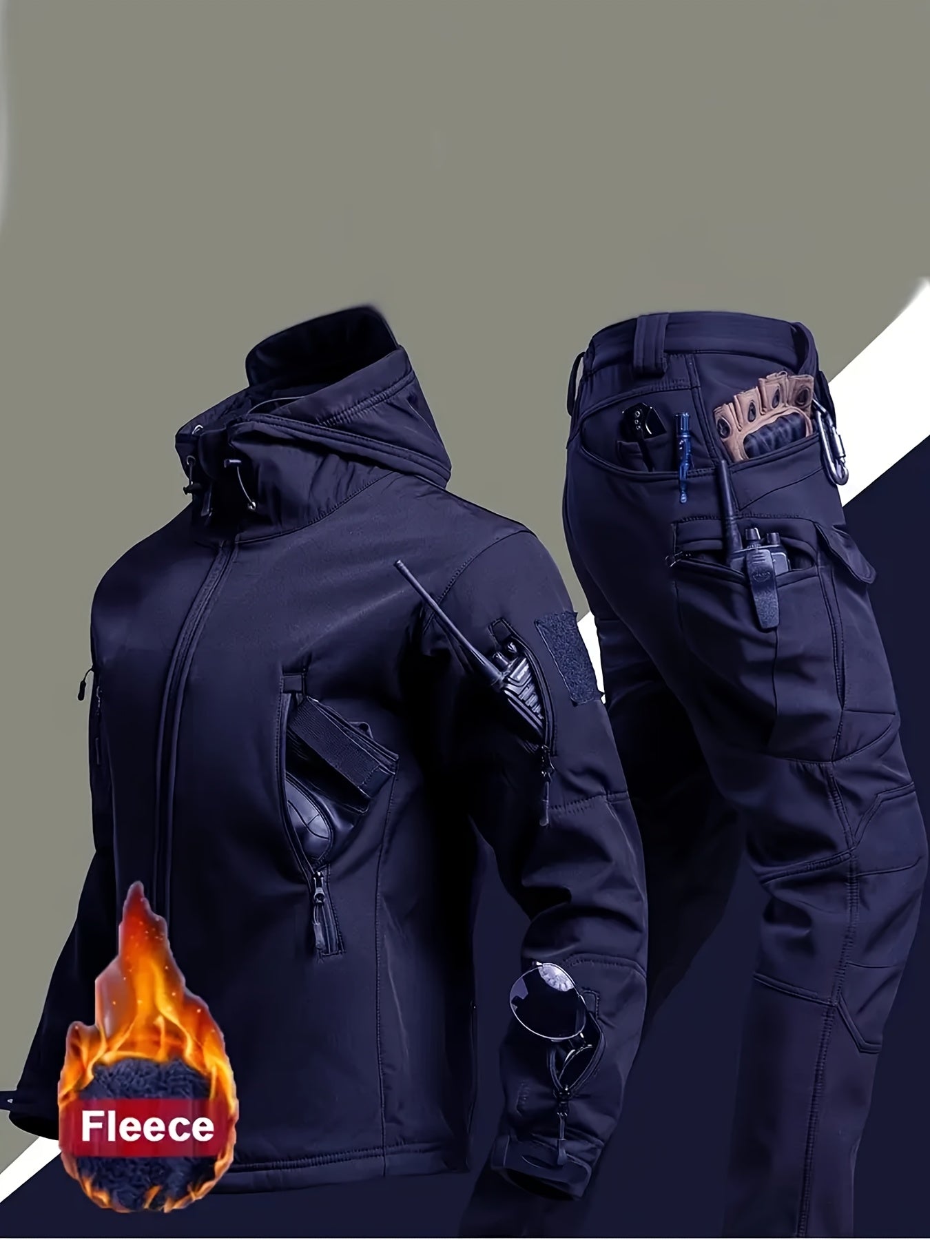 Men'S Coldproof Softshell Jacket & Pants Set - All-Season Outdoor Skiing, Hiking, Cycling, Fishing - Windproof, High Quality, Full-Zip Hooded Design with Multiple Pockets, Machine Washable () - Ideal For Winter Sports & Casua