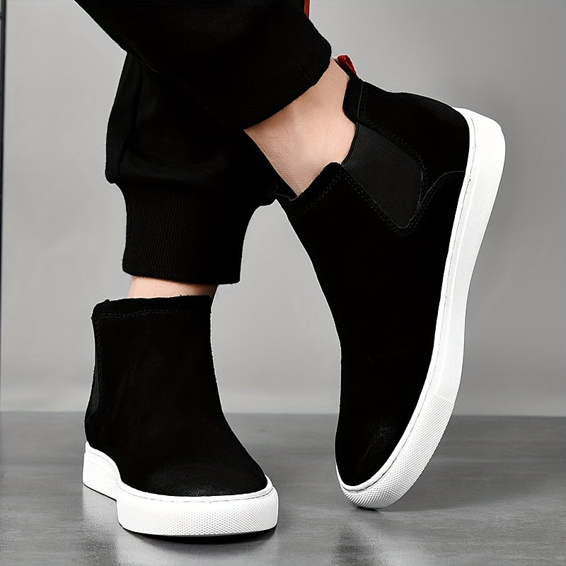 Men's High-Top Sneakers, Vintage Casual Sports Style, Solid Color, Breathable Microfiber Synthetic Upper, Faux Lining, Rubber Sole, Round Toe Zipper Closure, for Hiking & Daily Wear, Fall/Winter Warm Shoes