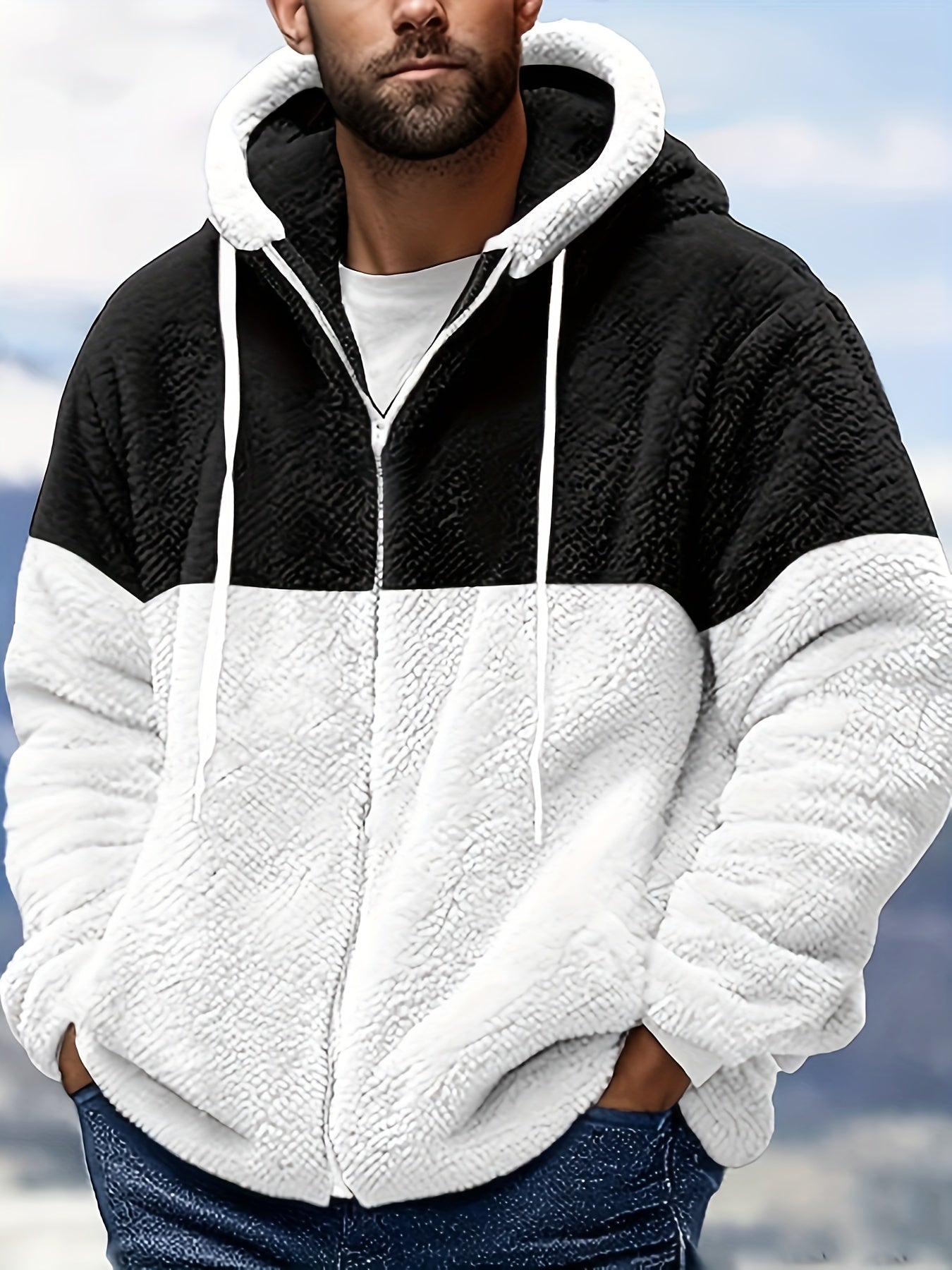 Fleece Jacket Men Sherpa Lined Hoodie Zip Up Fuzzy Lightweight Jackets Warm Long Sleeve Fashion Casual Winter Jackets