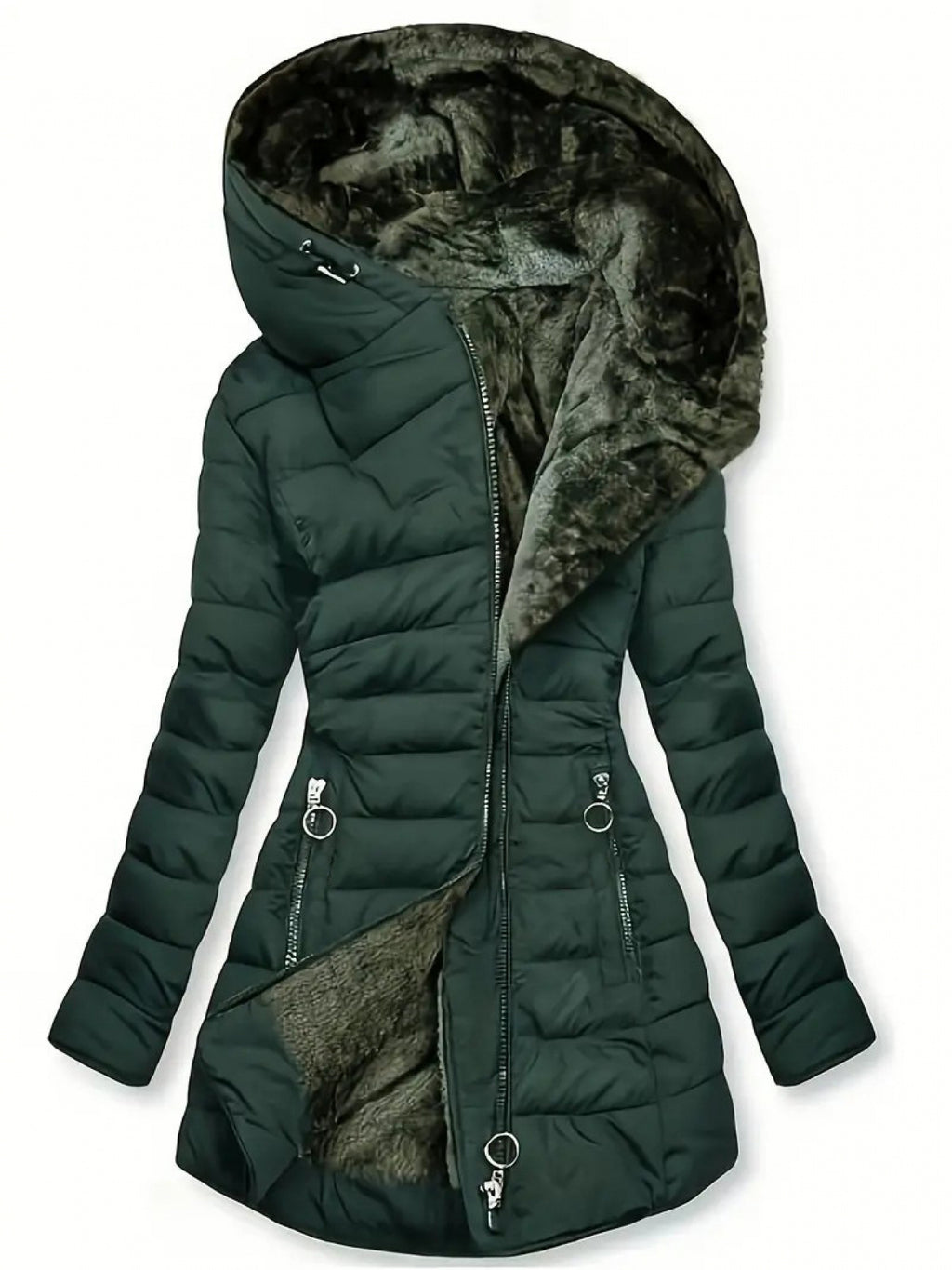 Women's Winter Warm Quilted Parka Coat - Padded Jacket with Hood, Full-Zip Front & Belt (Adjustable Waist) - Mid-Length Long Sleeve Outerwear for Cold Weather, Y2K Style (Beige/Tan) - Hand Wash/Dry Clean, Winter Jacket For Wo