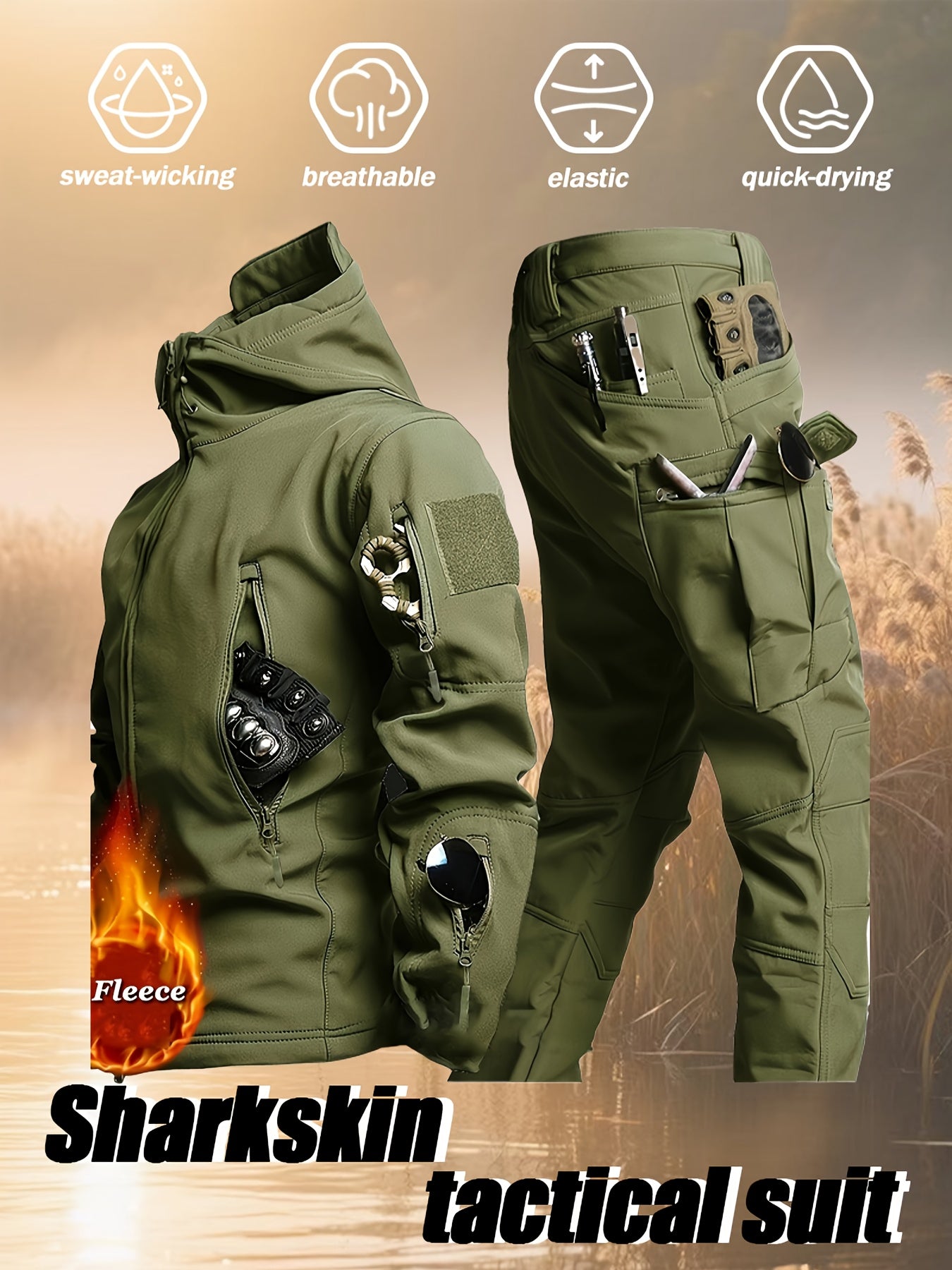 Men'S Coldproof Softshell Jacket & Pants Set - All-Season Outdoor Skiing, Hiking, Cycling, Fishing - Windproof, High Quality, Full-Zip Hooded Design with Multiple Pockets, Machine Washable () - Ideal For Winter Sports & Casua