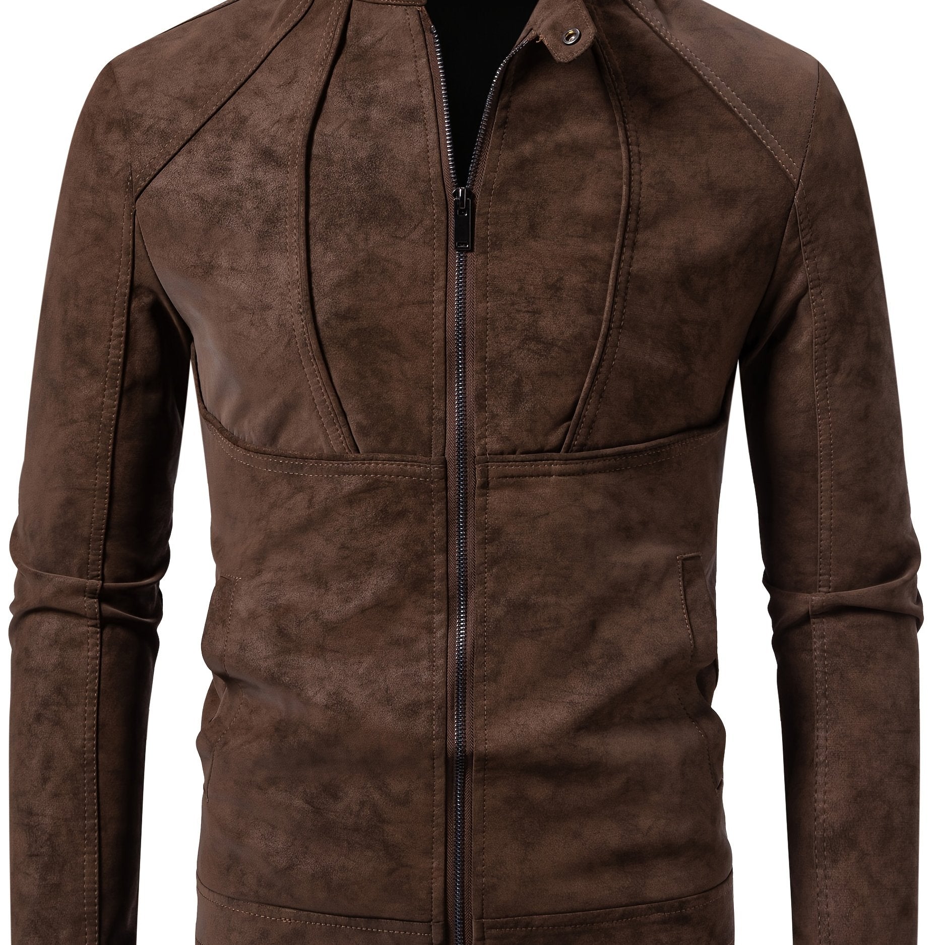 Men'S Motorcycle Jacket - Black Biker Coat with Zipper Closure, Stand Collar, Non-Stretch Fabric - Lightweight Windproof Outerwear for Riding, Commuting, Casual Outdoors - Easy-Clean Motorcycle Rider Jacket, Motorcycle Gear,