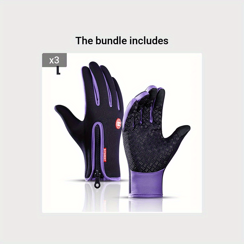 1 Double warm winter outdoor sports Men's and Women's fleece touchscreen thermal cycling windproof gloves, with zipped closure, suitable for motorcycles, running, fishing, hiking - compatible with smartphones/tablets - warm g
