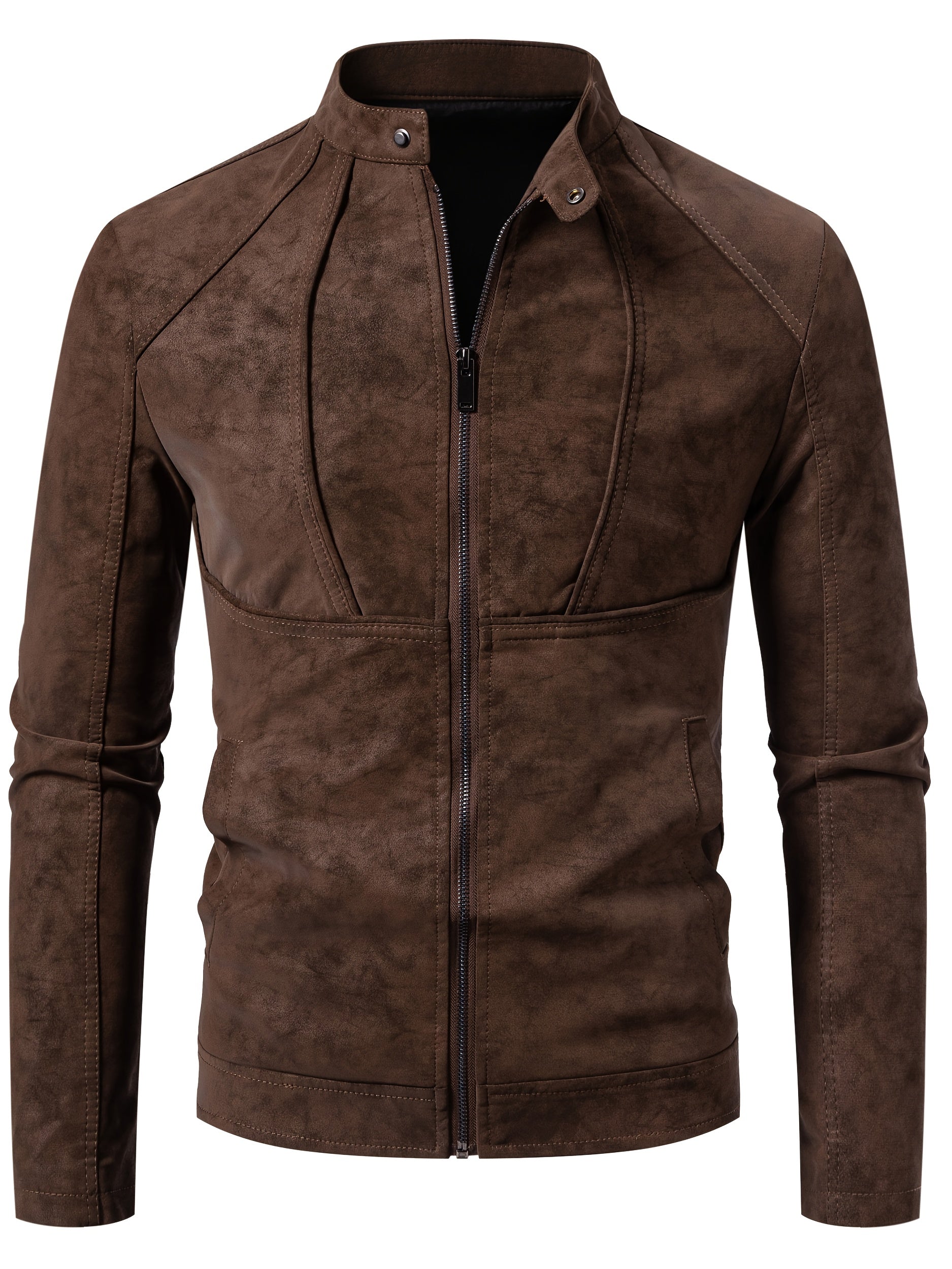 Men'S Motorcycle Jacket - Black Biker Coat with Zipper Closure, Stand Collar, Non-Stretch Fabric - Lightweight Windproof Outerwear for Riding, Commuting, Casual Outdoors - Easy-Clean Motorcycle Rider Jacket, Motorcycle Gear,