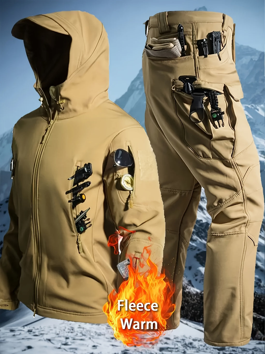 Men'S Coldproof Softshell Jacket & Pants Set - All-Season Outdoor Skiing, Hiking, Cycling, Fishing - Windproof, High Quality, Full-Zip Hooded Design with Multiple Pockets, Machine Washable () - Ideal For Winter Sports & Casua