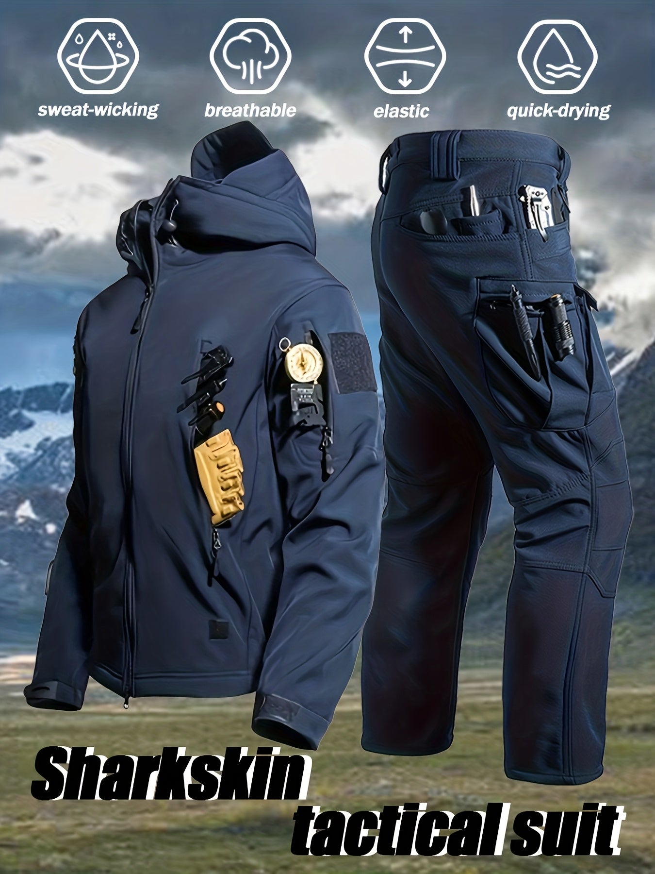 Men'S Coldproof Softshell Jacket & Pants Set - All-Season Outdoor Skiing, Hiking, Cycling, Fishing - Windproof, High Quality, Full-Zip Hooded Design with Multiple Pockets, Machine Washable () - Ideal For Winter Sports & Casua