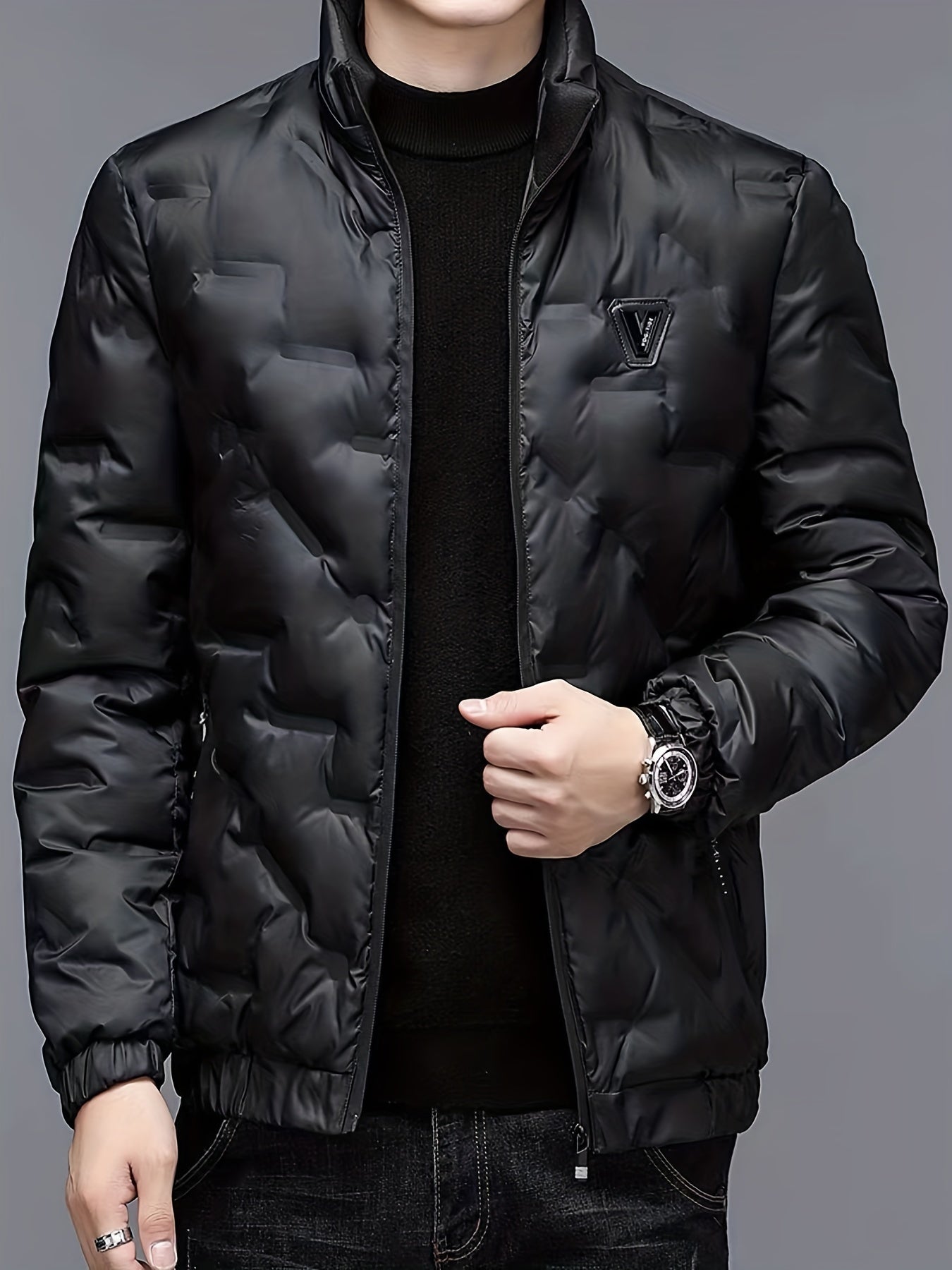 Men's Padded Hooded Jacket, Men Casual Padded Coat Windbreaker Zipper Pocket Stand Collar For Men Winter
