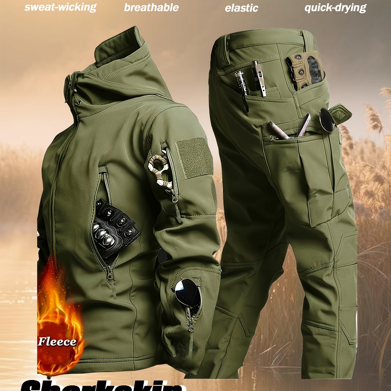 Men'S Coldproof Softshell Jacket & Pants Set - All-Season Outdoor Skiing, Hiking, Cycling, Fishing - Windproof, High Quality, Full-Zip Hooded Design with Multiple Pockets, Machine Washable () - Ideal For Winter Sports & Casua