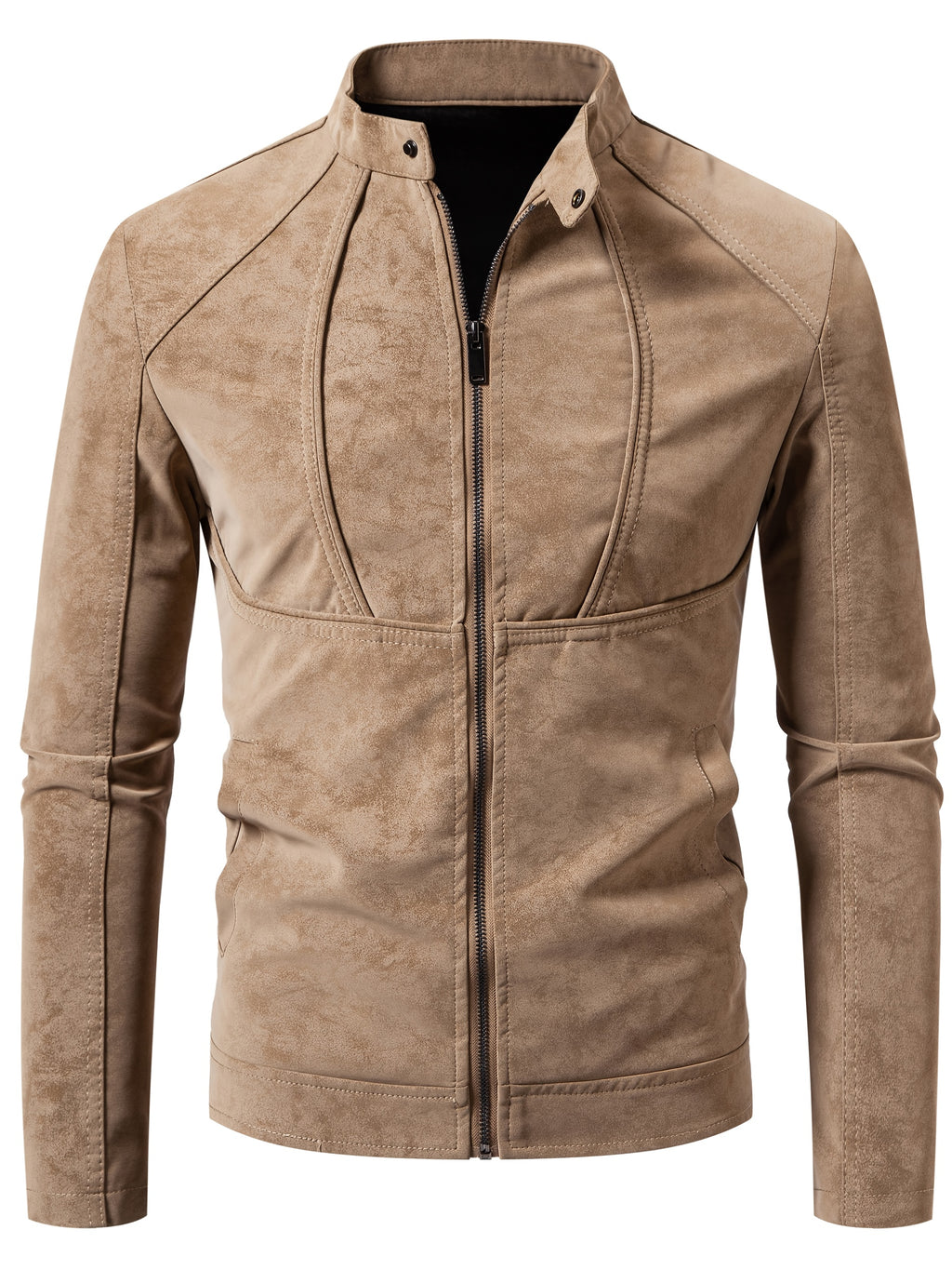 Men'S Motorcycle Jacket - Black Biker Coat with Zipper Closure, Stand Collar, Non-Stretch Fabric - Lightweight Windproof Outerwear for Riding, Commuting, Casual Outdoors - Easy-Clean Motorcycle Rider Jacket, Motorcycle Gear,