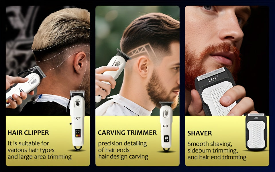 LQT Men'S Professional Haircutting Kit - USB Rechargeable Electric Hair Clipper and Shaver Set with Digital Display, 2000mAh Lithium Battery, High-Performance Low Noise Motor, Cordless Grooming Tools, Perfect Gift, Home Salon