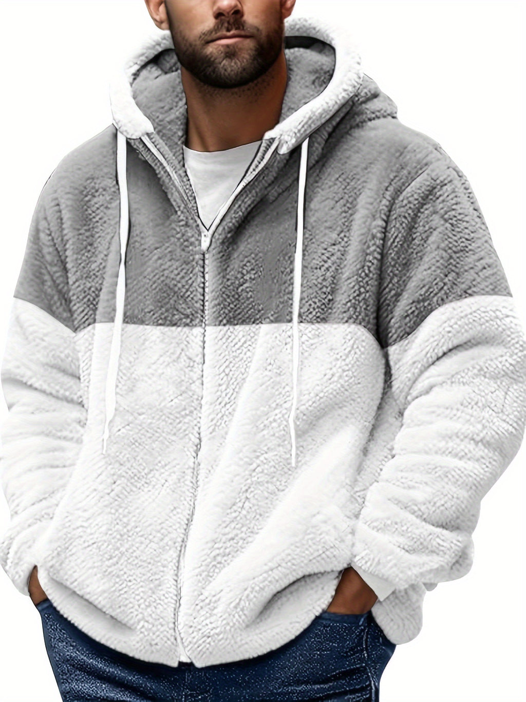 Fleece Jacket Men Sherpa Lined Hoodie Zip Up Fuzzy Lightweight Jackets Warm Long Sleeve Fashion Casual Winter Jackets