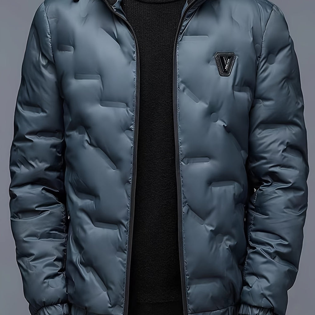 Men's Padded Hooded Jacket, Men Casual Padded Coat Windbreaker Zipper Pocket Stand Collar For Men Winter