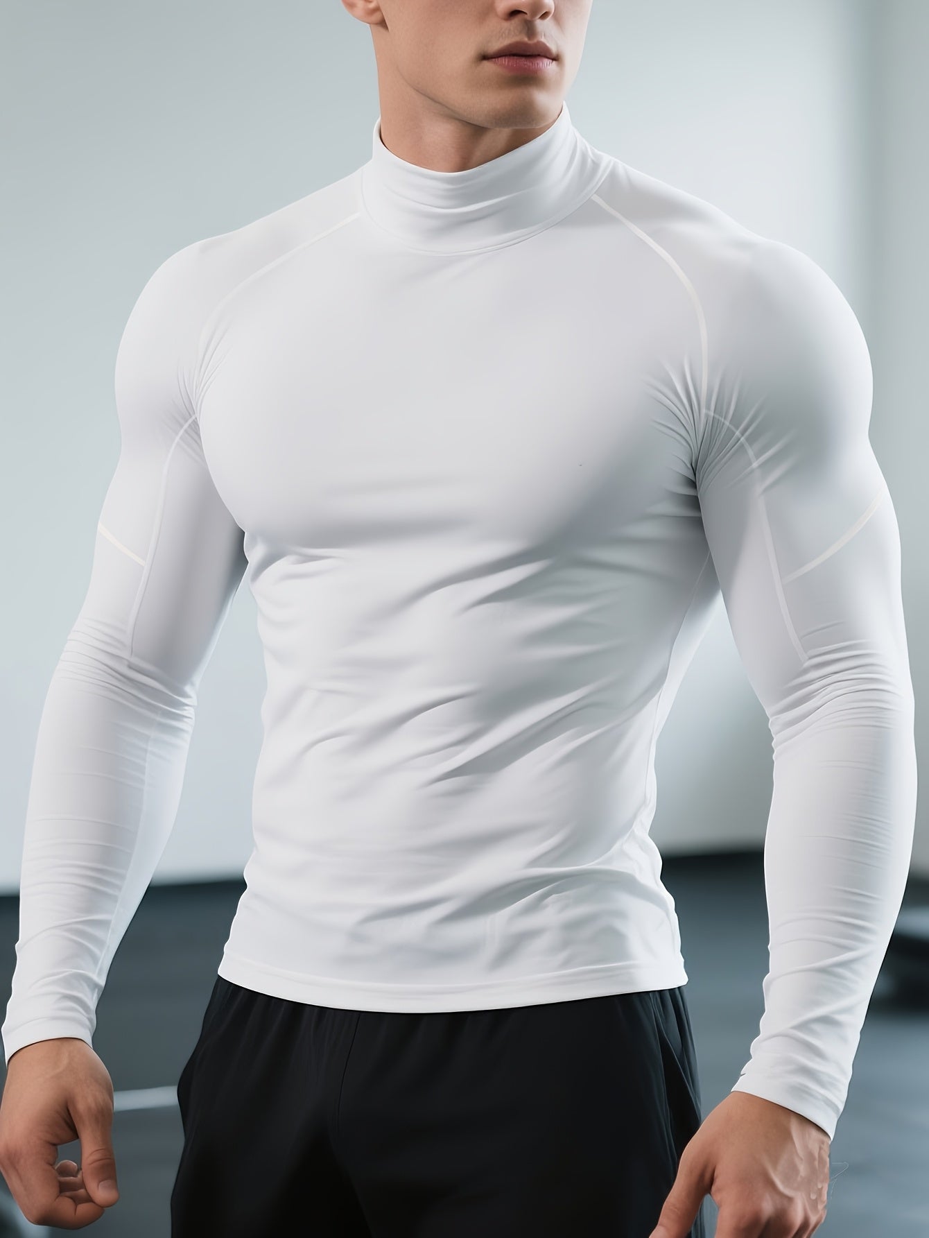 Men'S Thermal Long Sleeve Shirt - Extreme Cold Weather - High-Elasticity Fabric, Slim Fit Athletic Shirt for Gym, Running, Outdoor Activities - Stand Collar Design - Autumn/Winter Workout Top - Minimalist Men'S Clothing - Eas
