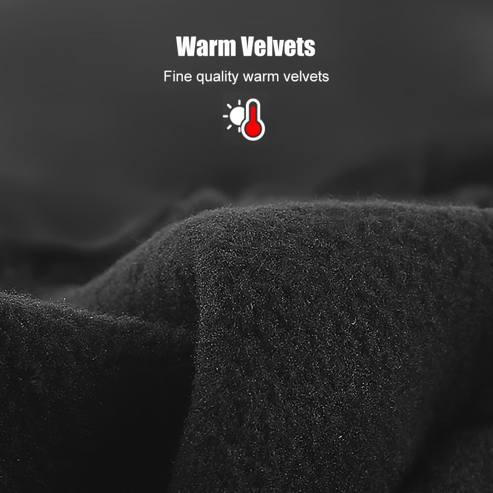 1 Double warm winter outdoor sports Men's and Women's fleece touchscreen thermal cycling windproof gloves, with zipped closure, suitable for motorcycles, running, fishing, hiking - compatible with smartphones/tablets - warm g