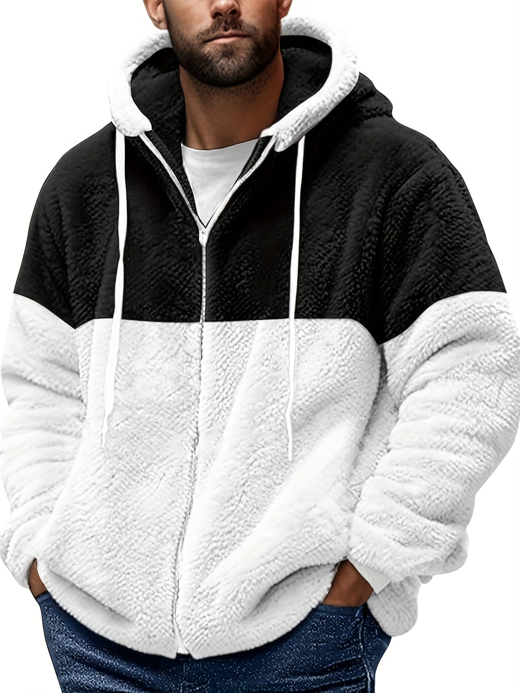 Fleece Jacket Men Sherpa Lined Hoodie Zip Up Fuzzy Lightweight Jackets Warm Long Sleeve Fashion Casual Winter Jackets