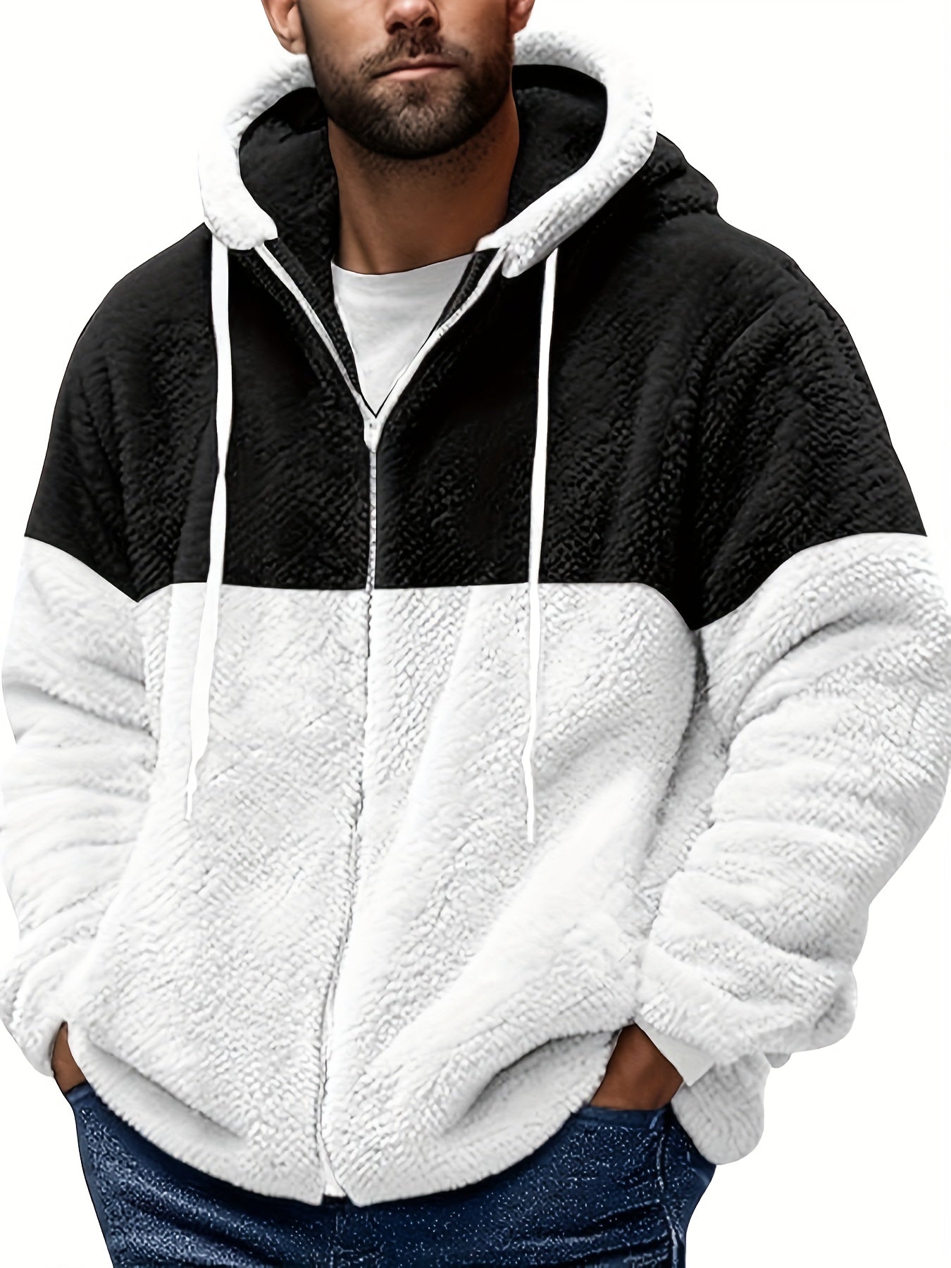 Fleece Jacket Men Sherpa Lined Hoodie Zip Up Fuzzy Lightweight Jackets Warm Long Sleeve Fashion Casual Winter Jackets