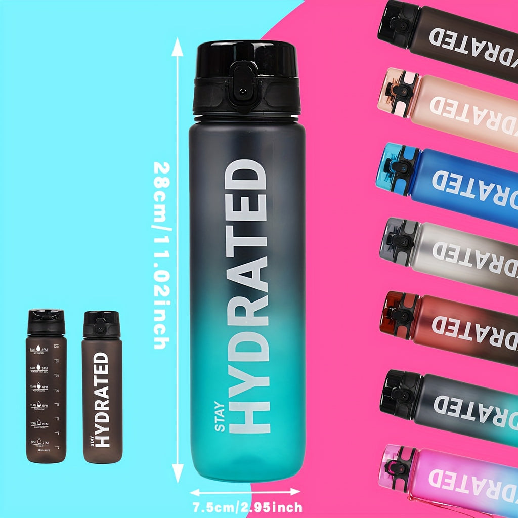 32 oz (1000 ml) Inspirational Sports Water Bottle with Time Markers - Wide Mouth, Leak-Proof, and Stir-Friendly - Includes a Carrying Strap (1 Bottle)