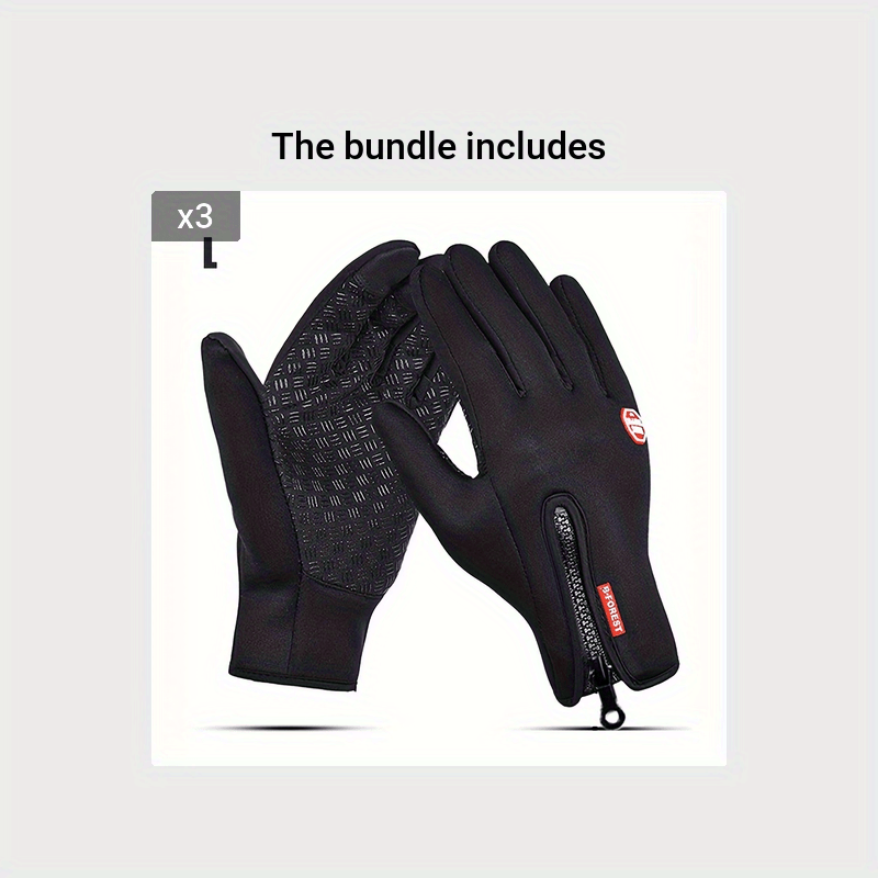 1 Double warm winter outdoor sports Men's and Women's fleece touchscreen thermal cycling windproof gloves, with zipped closure, suitable for motorcycles, running, fishing, hiking - compatible with smartphones/tablets - warm g