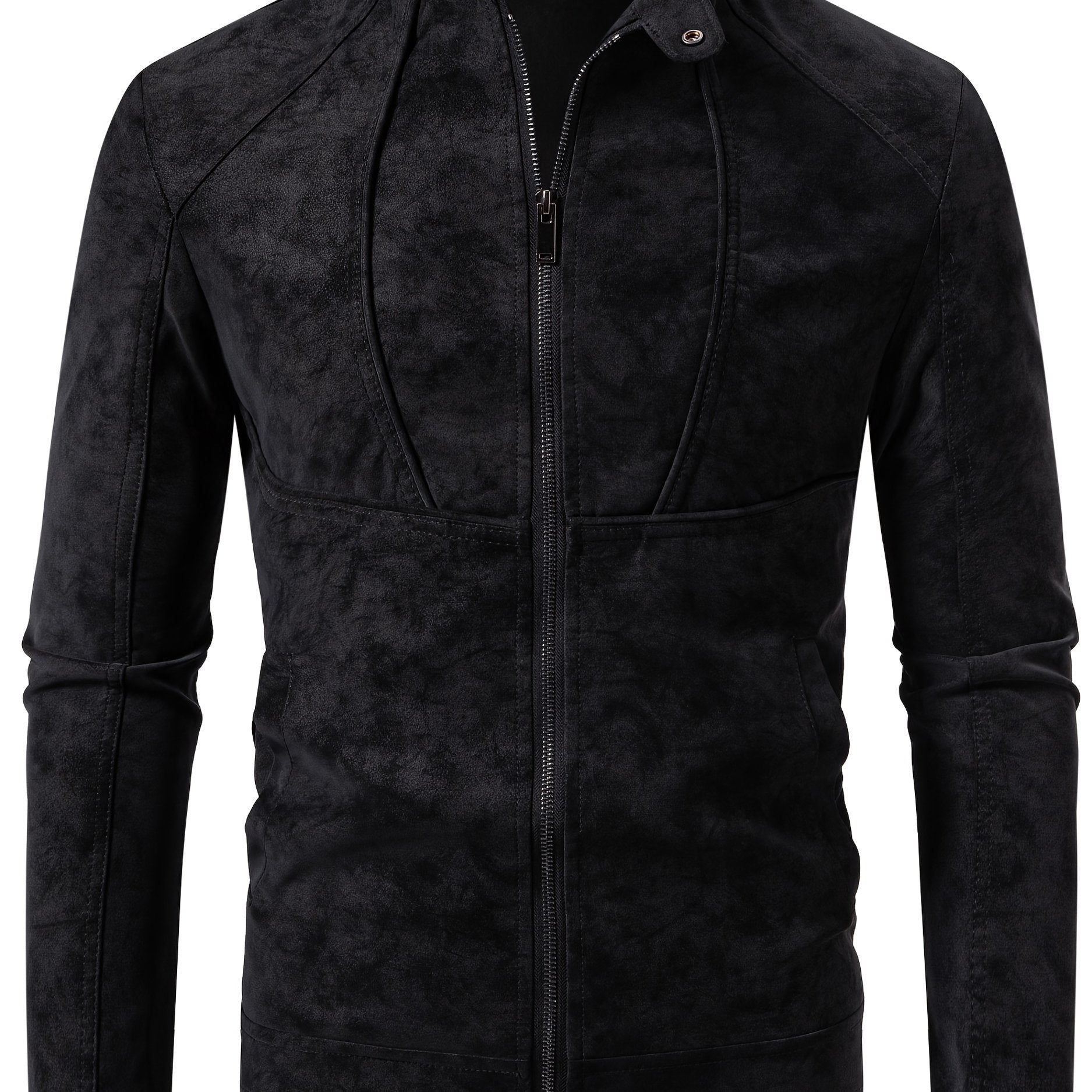 Men'S Motorcycle Jacket - Black Biker Coat with Zipper Closure, Stand Collar, Non-Stretch Fabric - Lightweight Windproof Outerwear for Riding, Commuting, Casual Outdoors - Easy-Clean Motorcycle Rider Jacket, Motorcycle Gear,