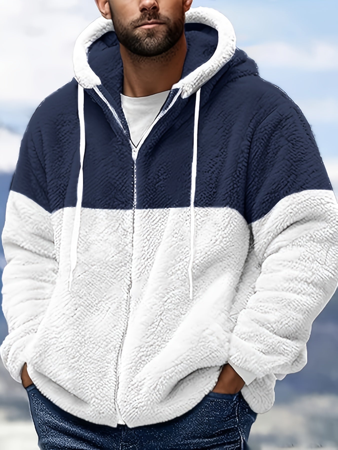 Fleece Jacket Men Sherpa Lined Hoodie Zip Up Fuzzy Lightweight Jackets Warm Long Sleeve Fashion Casual Winter Jackets