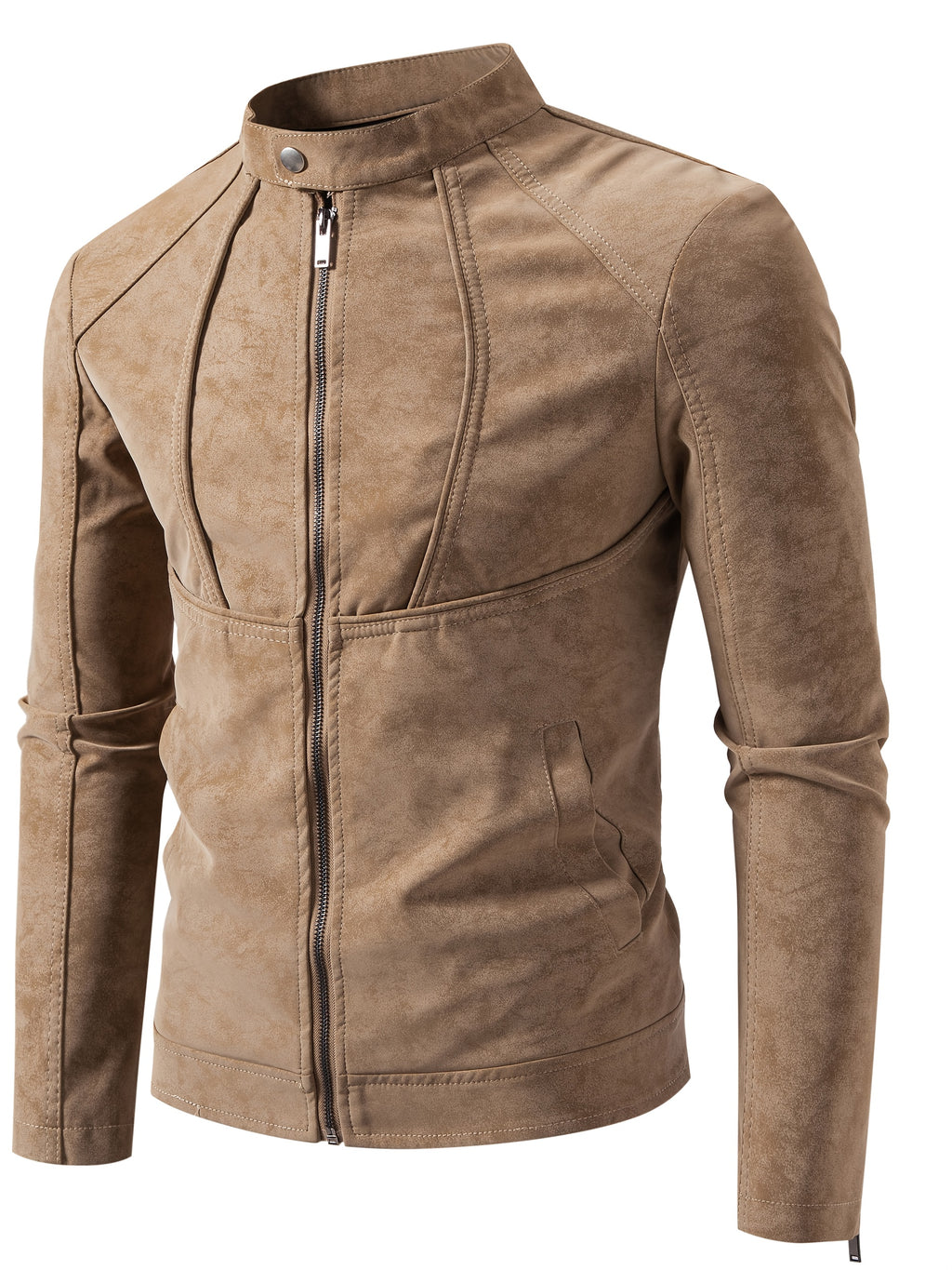 Men'S Motorcycle Jacket - Black Biker Coat with Zipper Closure, Stand Collar, Non-Stretch Fabric - Lightweight Windproof Outerwear for Riding, Commuting, Casual Outdoors - Easy-Clean Motorcycle Rider Jacket, Motorcycle Gear,