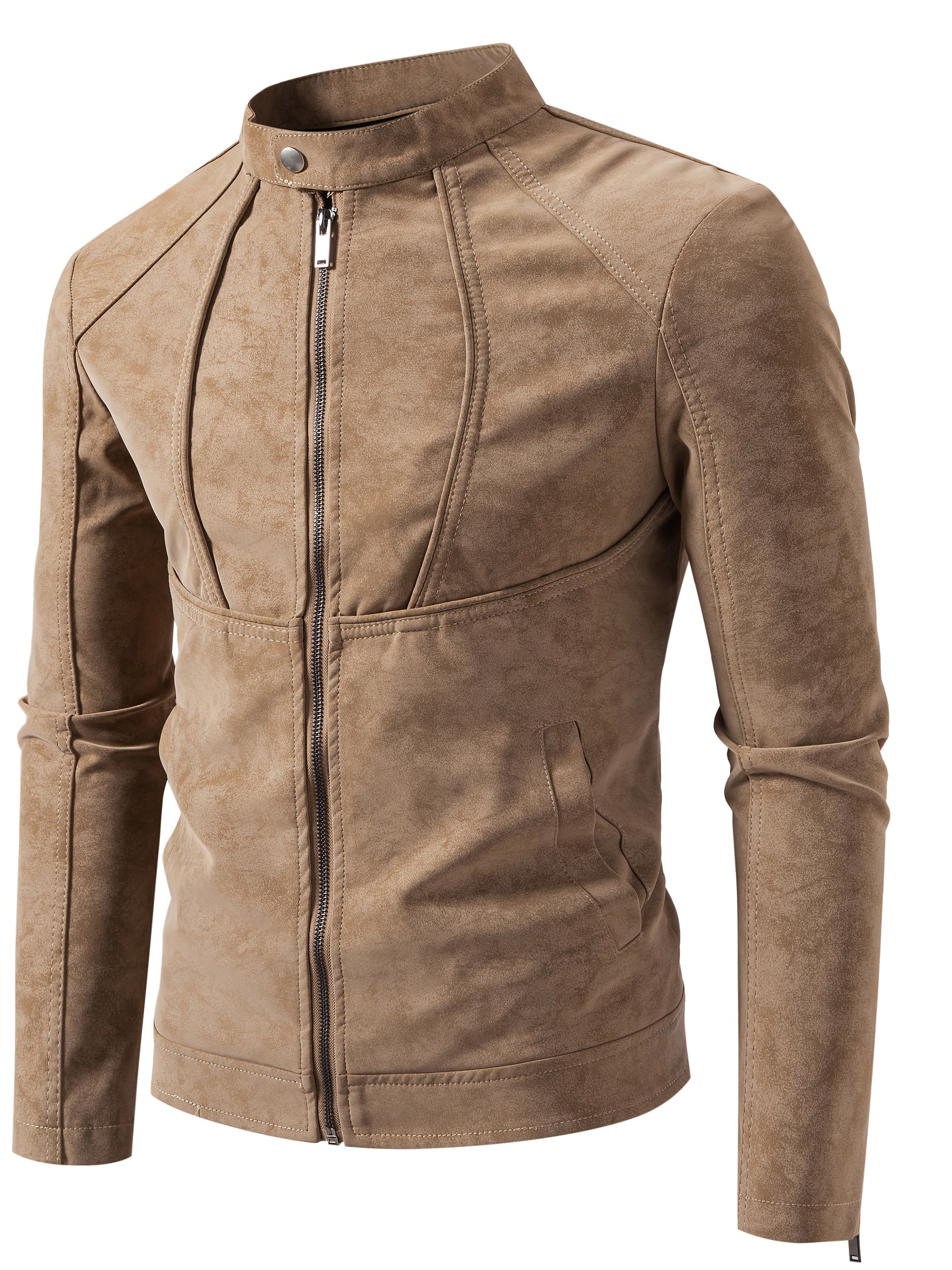 Men'S Motorcycle Jacket - Black Biker Coat with Zipper Closure, Stand Collar, Non-Stretch Fabric - Lightweight Windproof Outerwear for Riding, Commuting, Casual Outdoors - Easy-Clean Motorcycle Rider Jacket, Motorcycle Gear,