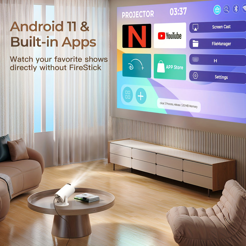 2025 Upgraded HY300PRO Mini Projector with WiFi and Bluetooth, Portable Native 720P, 4K Support/Decoding, Auto Keystone Correction, 180° Rotation, Smart for Home & Outdoor Use Android 11