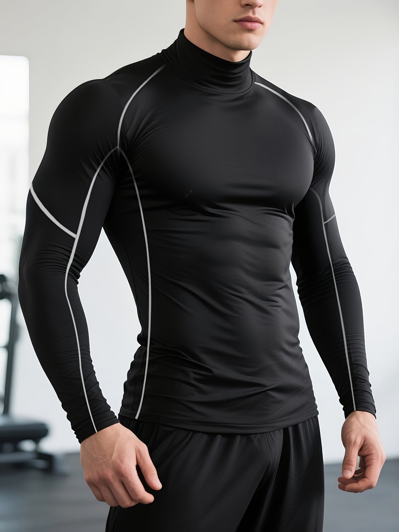 Men'S Thermal Long Sleeve Shirt - Extreme Cold Weather - High-Elasticity Fabric, Slim Fit Athletic Shirt for Gym, Running, Outdoor Activities - Stand Collar Design - Autumn/Winter Workout Top - Minimalist Men'S Clothing - Eas