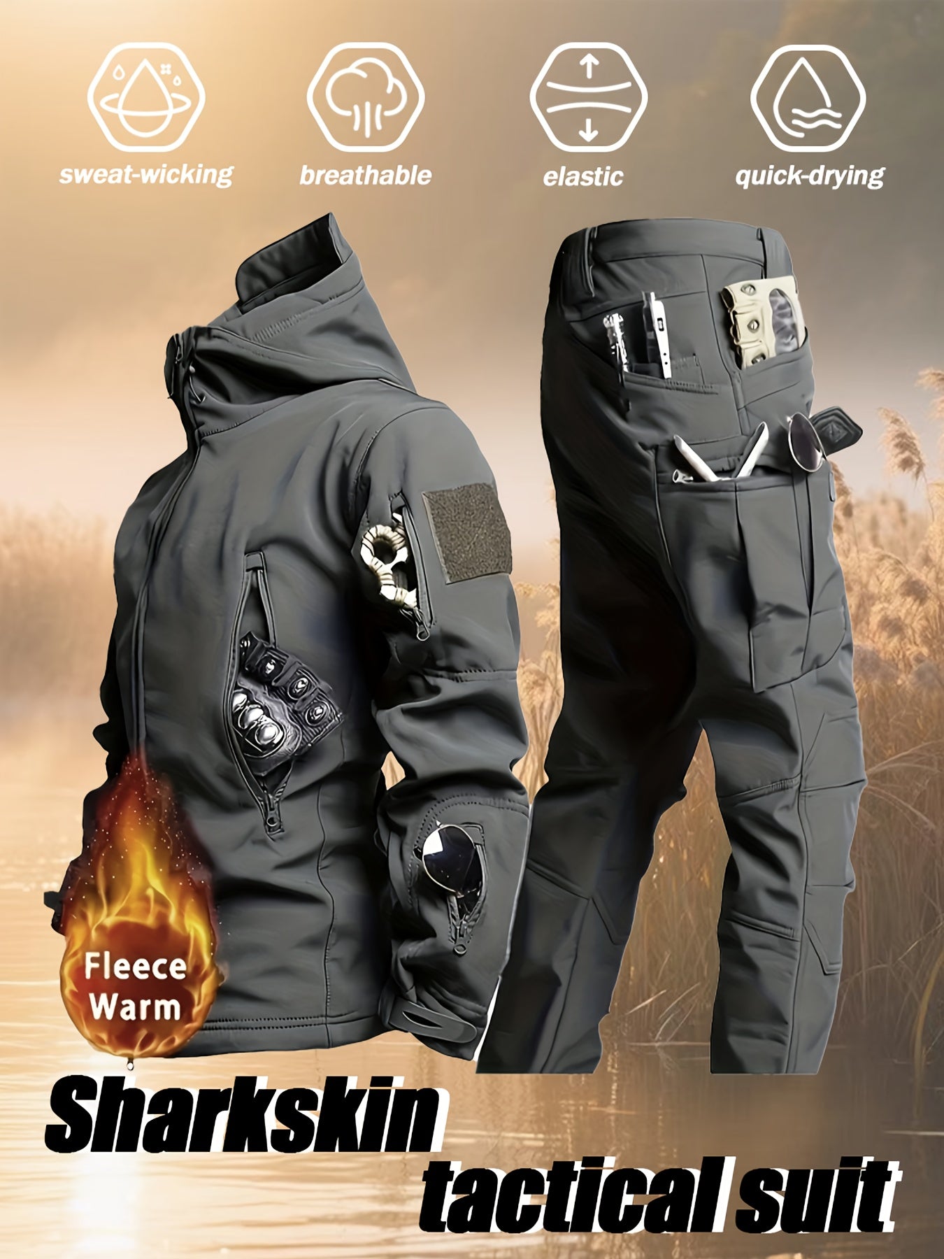 Men'S Coldproof Softshell Jacket & Pants Set - All-Season Outdoor Skiing, Hiking, Cycling, Fishing - Windproof, High Quality, Full-Zip Hooded Design with Multiple Pockets, Machine Washable () - Ideal For Winter Sports & Casua