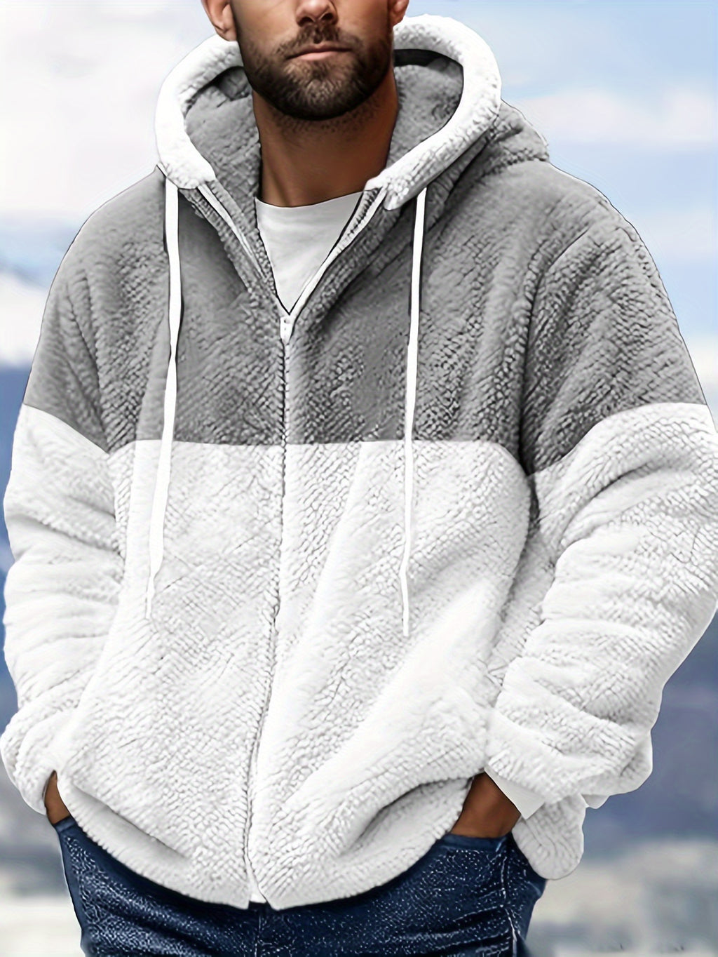Fleece Jacket Men Sherpa Lined Hoodie Zip Up Fuzzy Lightweight Jackets Warm Long Sleeve Fashion Casual Winter Jackets