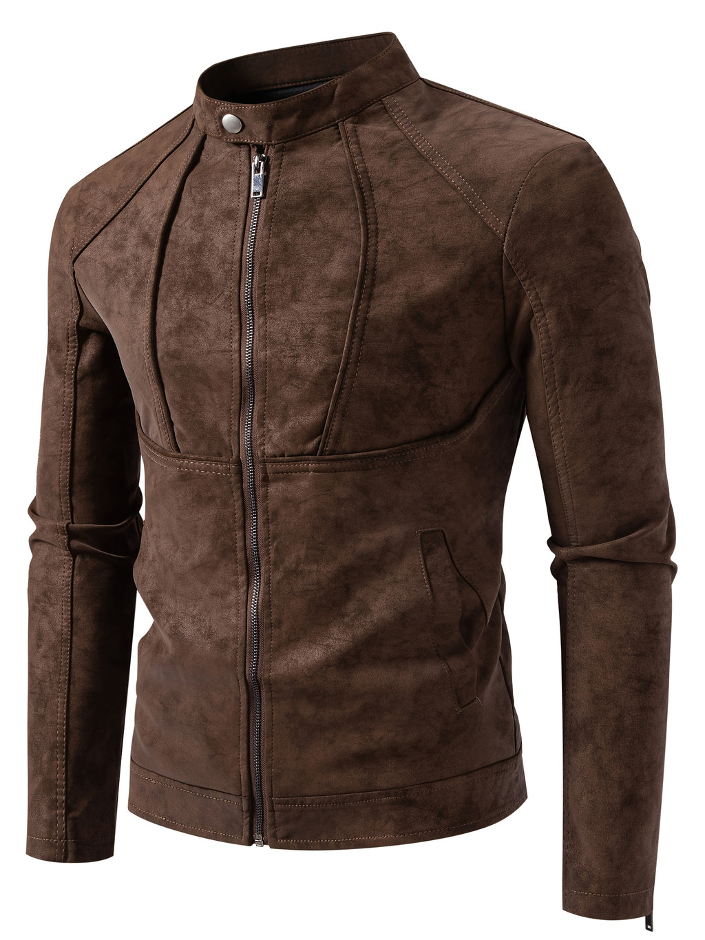 Men'S Motorcycle Jacket - Black Biker Coat with Zipper Closure, Stand Collar, Non-Stretch Fabric - Lightweight Windproof Outerwear for Riding, Commuting, Casual Outdoors - Easy-Clean Motorcycle Rider Jacket, Motorcycle Gear,