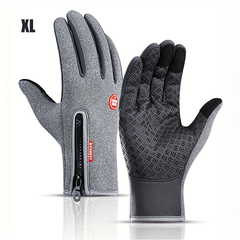 1 Double warm winter outdoor sports Men's and Women's fleece touchscreen thermal cycling windproof gloves, with zipped closure, suitable for motorcycles, running, fishing, hiking - compatible with smartphones/tablets - warm g