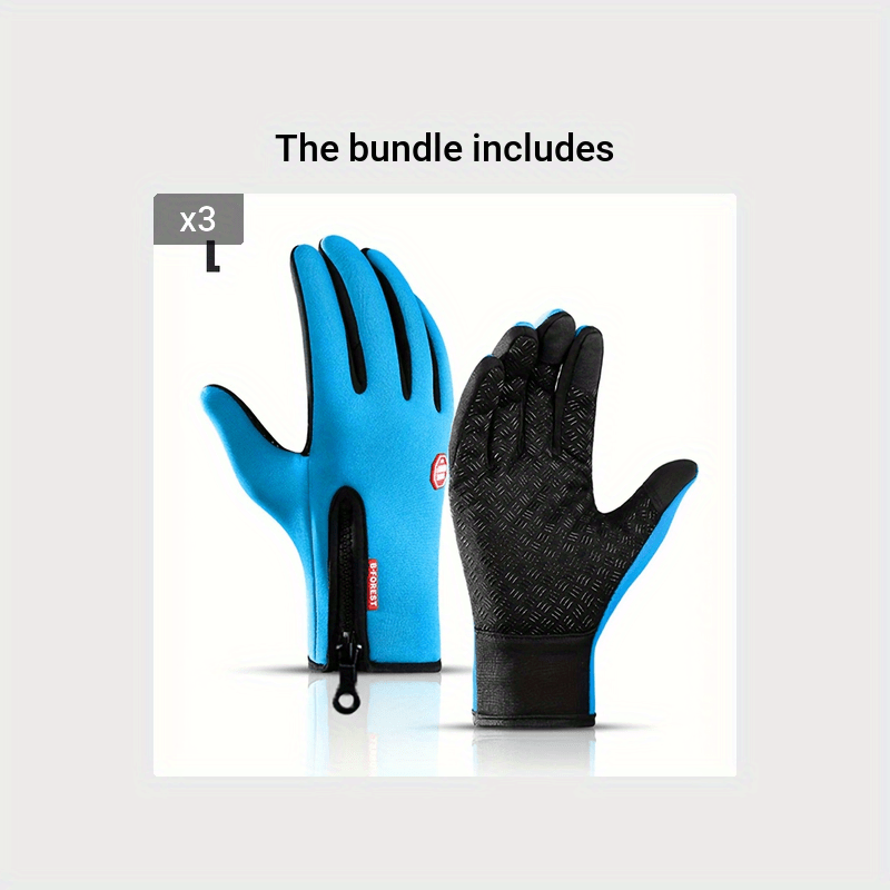 1 Double warm winter outdoor sports Men's and Women's fleece touchscreen thermal cycling windproof gloves, with zipped closure, suitable for motorcycles, running, fishing, hiking - compatible with smartphones/tablets - warm g