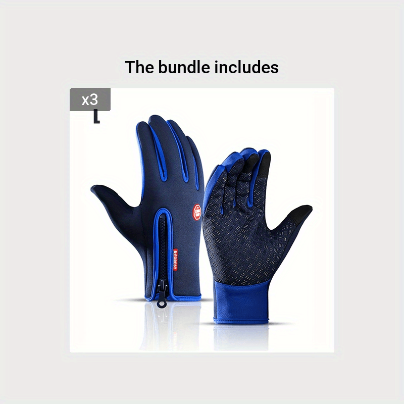 1 Double warm winter outdoor sports Men's and Women's fleece touchscreen thermal cycling windproof gloves, with zipped closure, suitable for motorcycles, running, fishing, hiking - compatible with smartphones/tablets - warm g