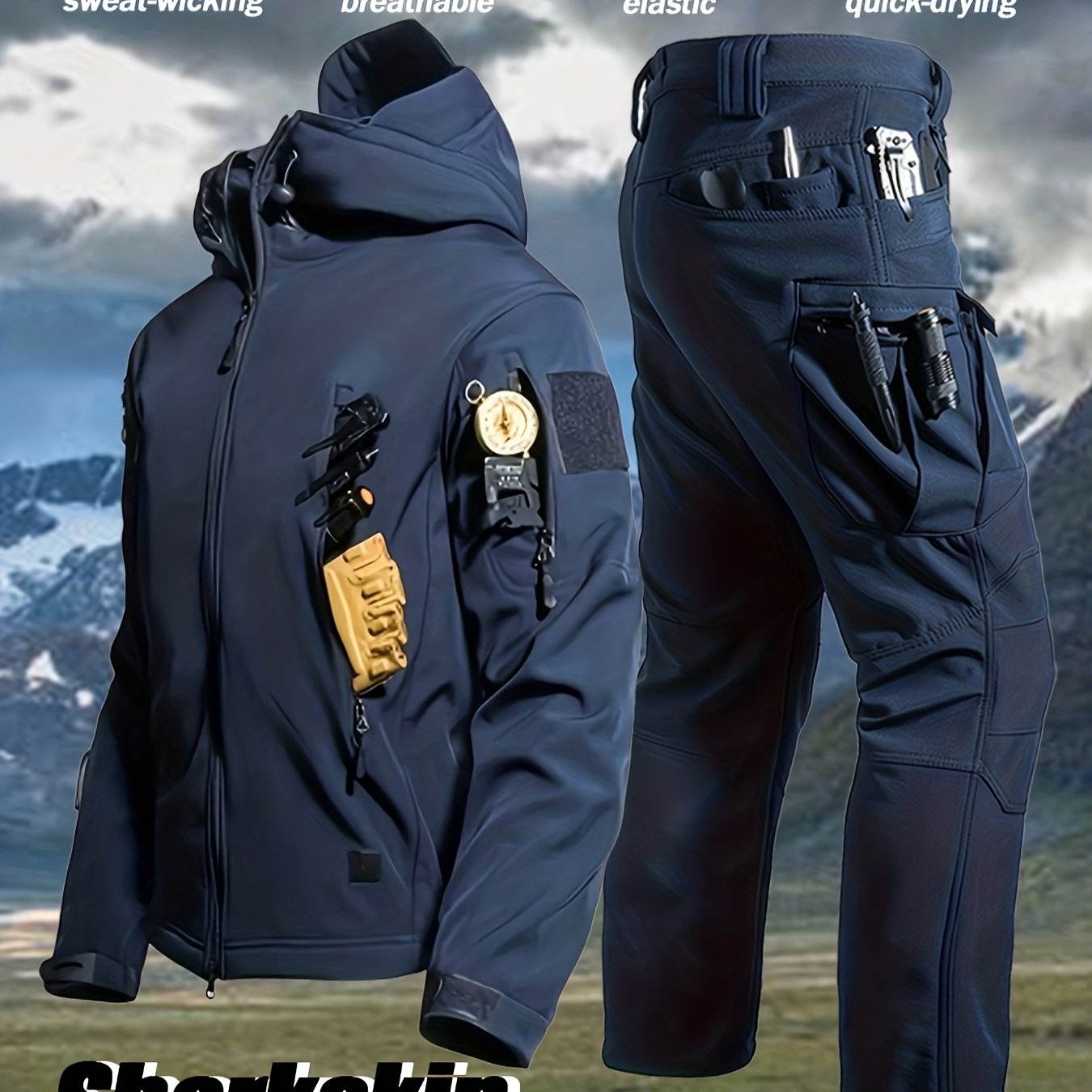 Men'S Coldproof Softshell Jacket & Pants Set - All-Season Outdoor Skiing, Hiking, Cycling, Fishing - Windproof, High Quality, Full-Zip Hooded Design with Multiple Pockets, Machine Washable () - Ideal For Winter Sports & Casua
