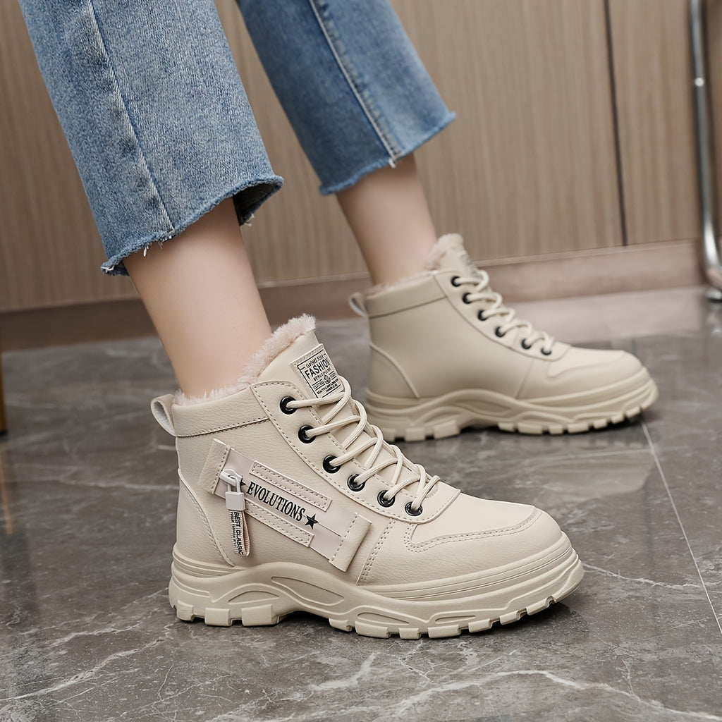 Affordable Women's boots, black and white winter shoes for ladies, slip-on style with plush lining for warmth, a gift for women, fashionable Plush design at the toe, suitable for plus-size women, ideal for  scenes