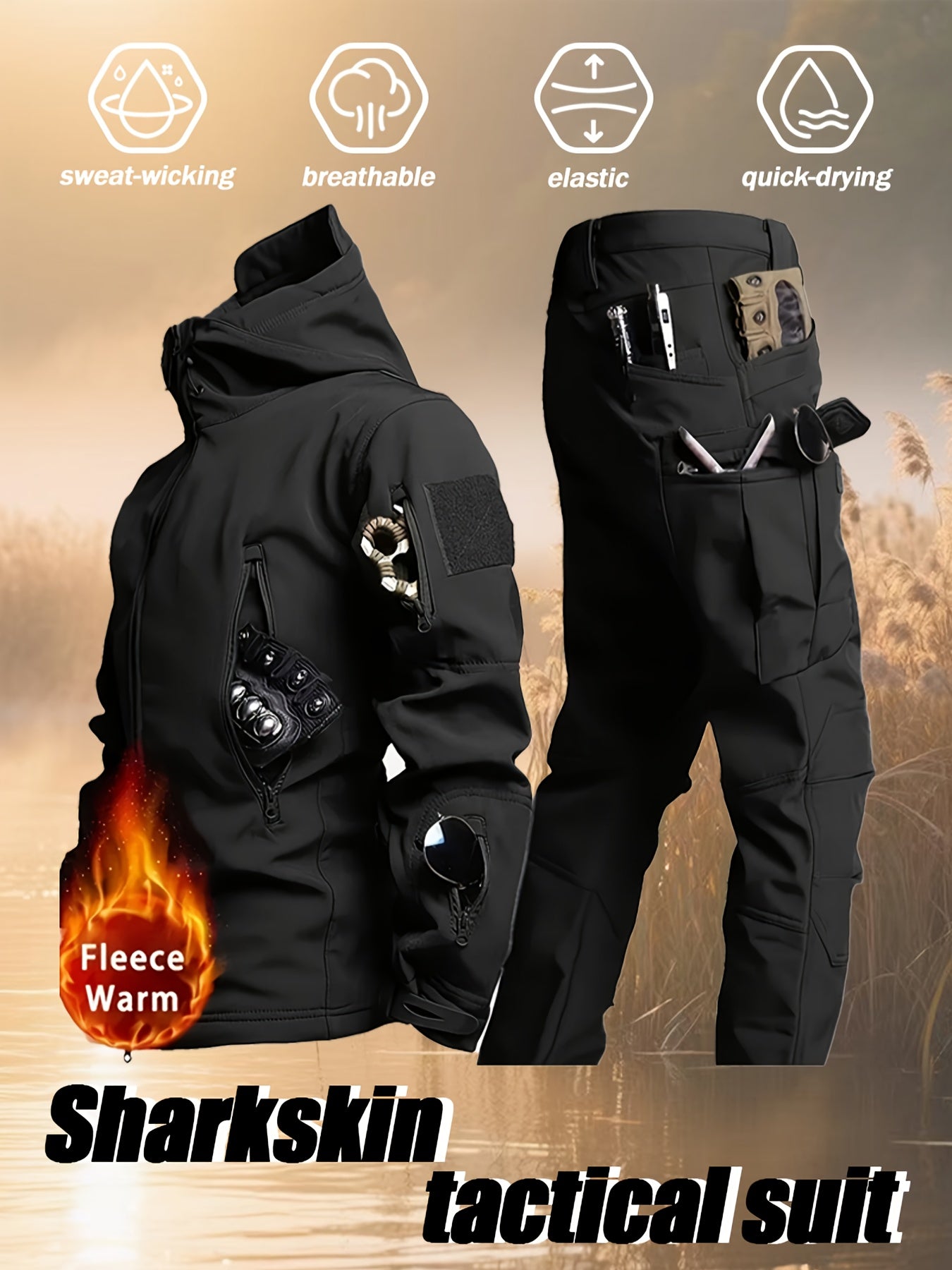 Men'S Coldproof Softshell Jacket & Pants Set - All-Season Outdoor Skiing, Hiking, Cycling, Fishing - Windproof, High Quality, Full-Zip Hooded Design with Multiple Pockets, Machine Washable () - Ideal For Winter Sports & Casua