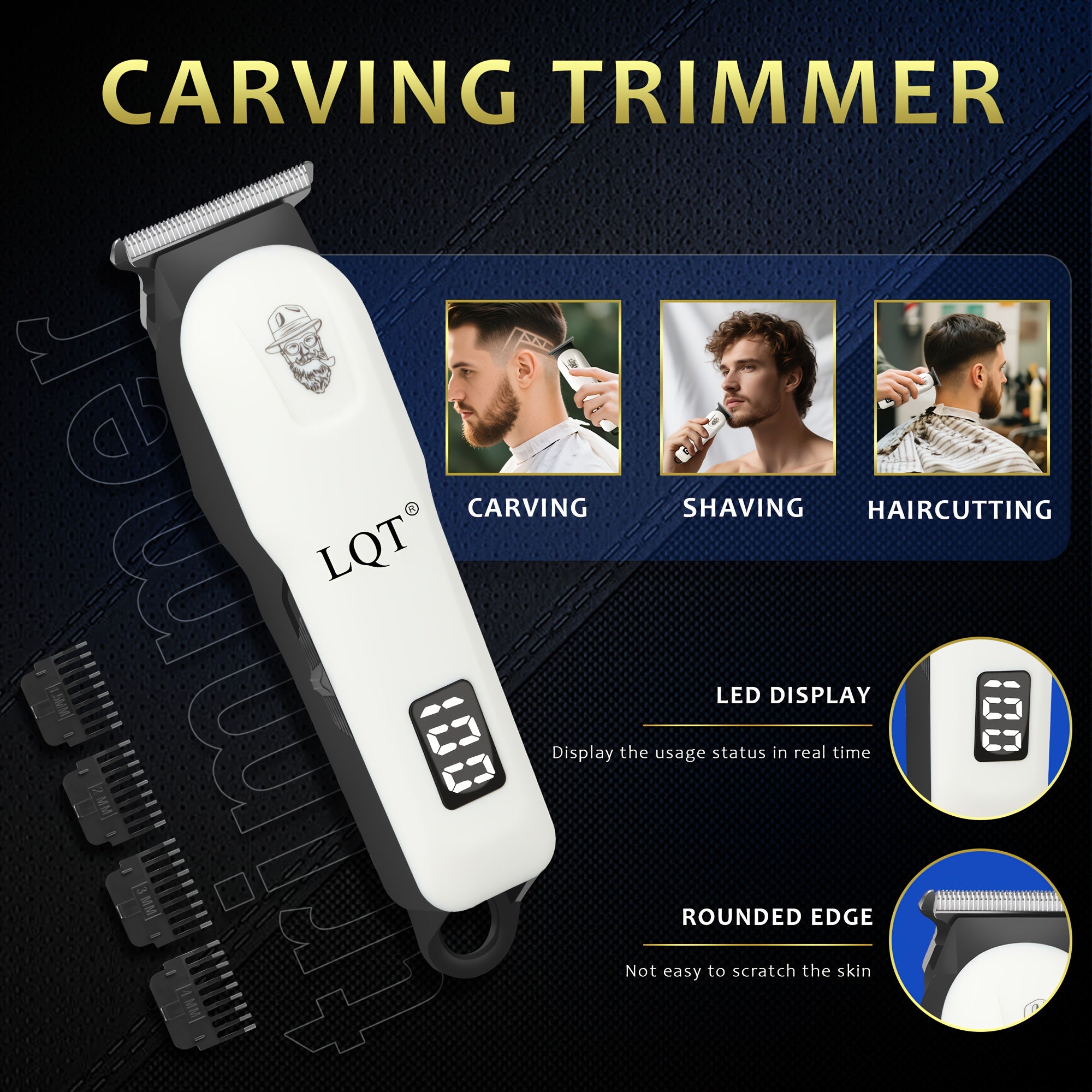 LQT Men'S Professional Haircutting Kit - USB Rechargeable Electric Hair Clipper and Shaver Set with Digital Display, 2000mAh Lithium Battery, High-Performance Low Noise Motor, Cordless Grooming Tools, Perfect Gift, Home Salon